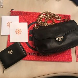 Tory Burch black leather bag and wallet